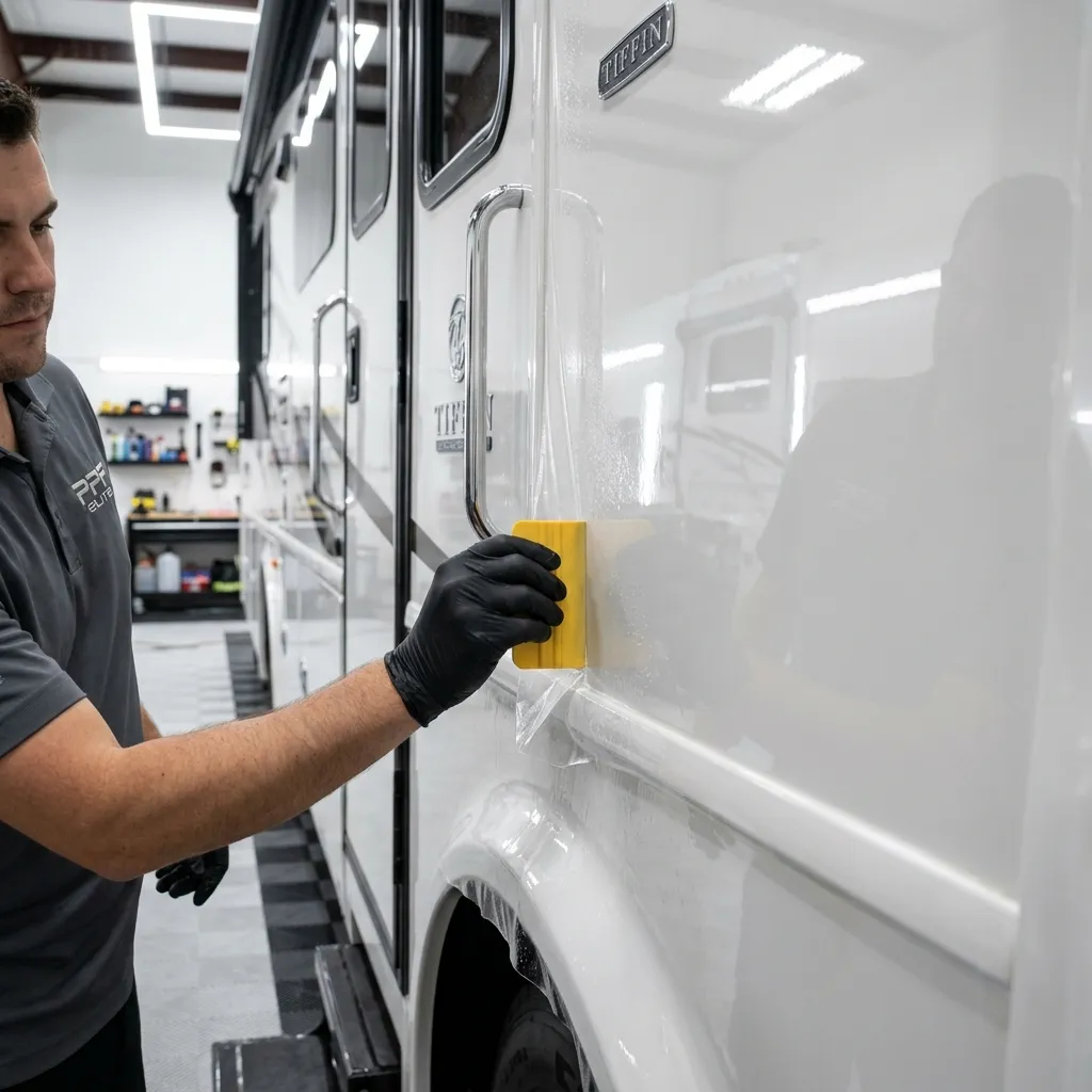 PPF being applied to an RV motorhome